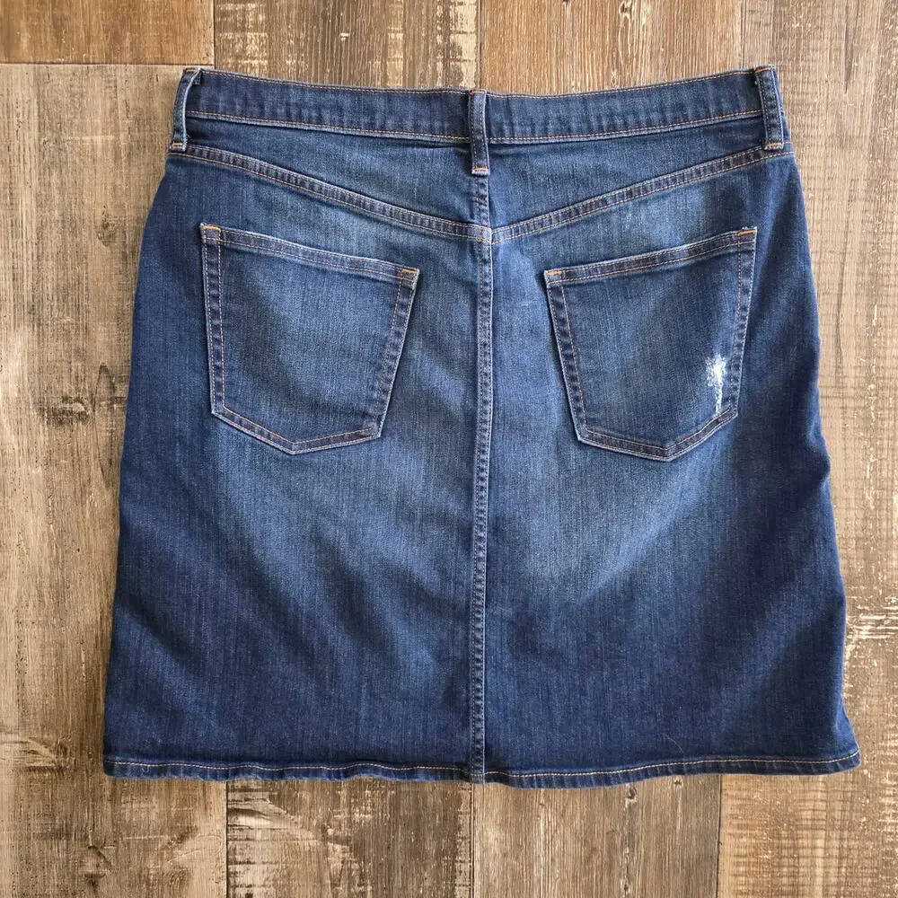 Gap 1969 Distressed 5 Pocket A-line Denim Pencil Skirt Sz 32R